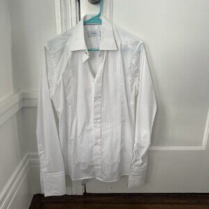Eton Men’s White Plissé Tuxedo Shirt French Cuff Button Up Cotton 38 / 15